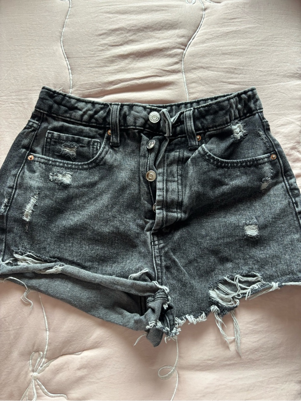 wild fable Distressed Black Button-Front Denim Shorts